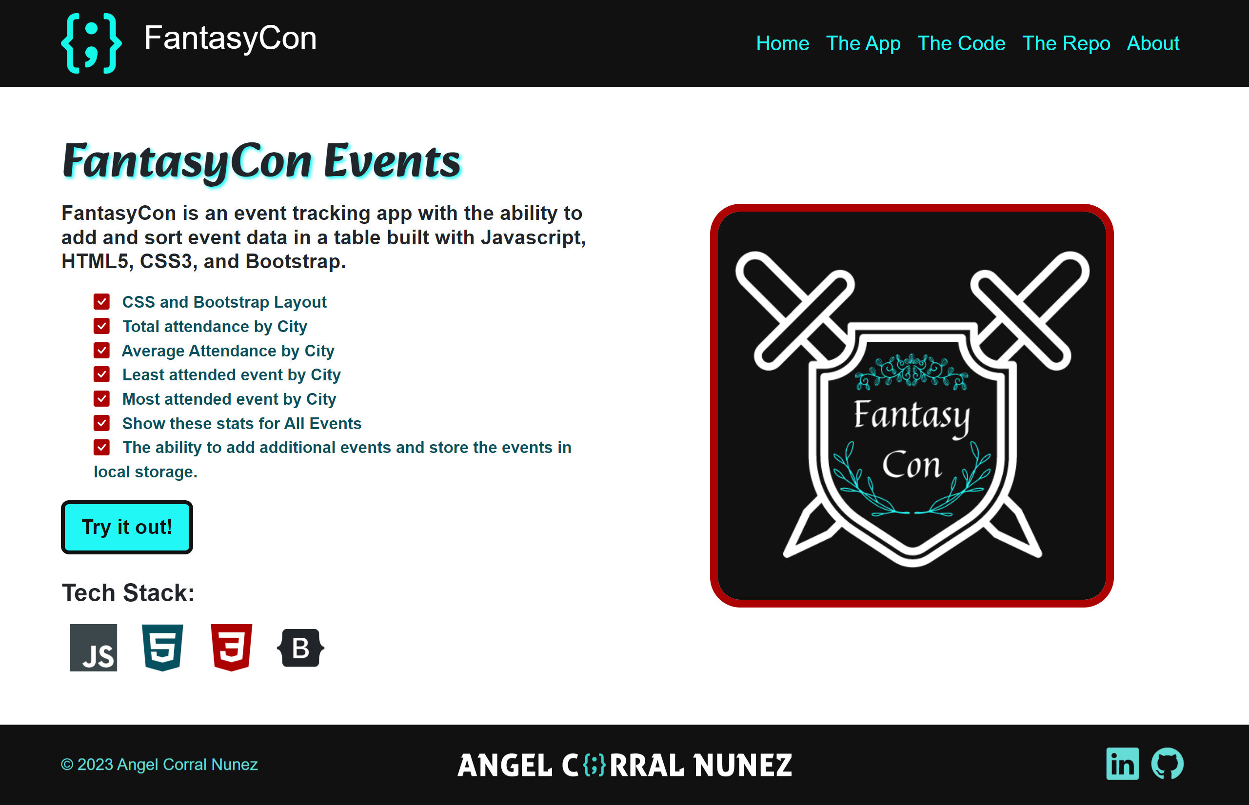 Screenshot of FantasyCon Home Page